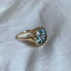 Aquamarijn cocktail ring 14 karaat goud vintage, Sieraden, Tassen en Uiterlijk, Ringen, Verzenden, Zo goed als nieuw, 17 tot 18
