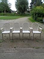 4 Grosfillex wit kunststof tuinstoelen -stapelbaar -, Ophalen, Gebruikt, Kunststof, Stapelbaar