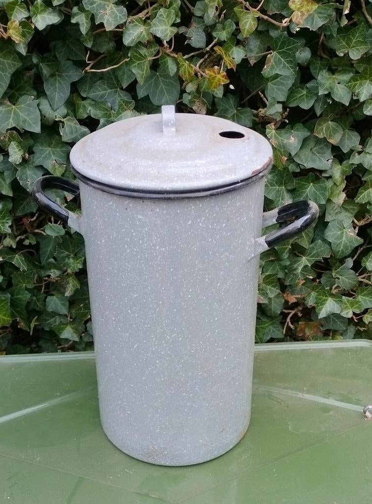 Emaille waterkoker grijsgewolkt, compleet, Ophalen