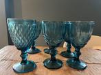 van 6 petrolblauwe goblets – vintage bistro look, Antiek en Kunst, Antiek | Glas en Kristal, Ophalen of Verzenden