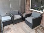 Lounge set incl. kussens, hockers en dienblad., Tuin en Terras, Tuinsets en Loungesets, Gebruikt, Loungeset, Wicker, Ophalen