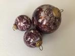 3 Oude Glazen Heksenbollen.Gemêleerd Aubergine/Goud/Wit., Antiek en Kunst, Ophalen of Verzenden