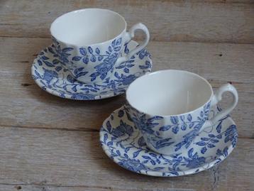 2x Kop-en-schotel, Myott Meakin, PEONY BLUE, z.g.a.n. beschikbaar voor biedingen