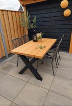 Tuintafel steigerhout met metalen X poten  staat in Heerde, Ophalen, Gebruikt, Rechthoekig, Hout