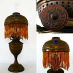 Art Deco Kosmos Brenner olielamp met kralenrand natuurstenen, Antiek en Kunst, Antiek | Lampen, Ophalen of Verzenden