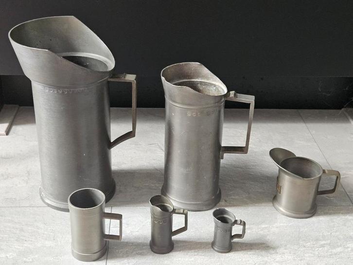 Antieke Tinnen Maatbekers - Set van 6, Antiek en Kunst, Antiek | Tin, Ophalen