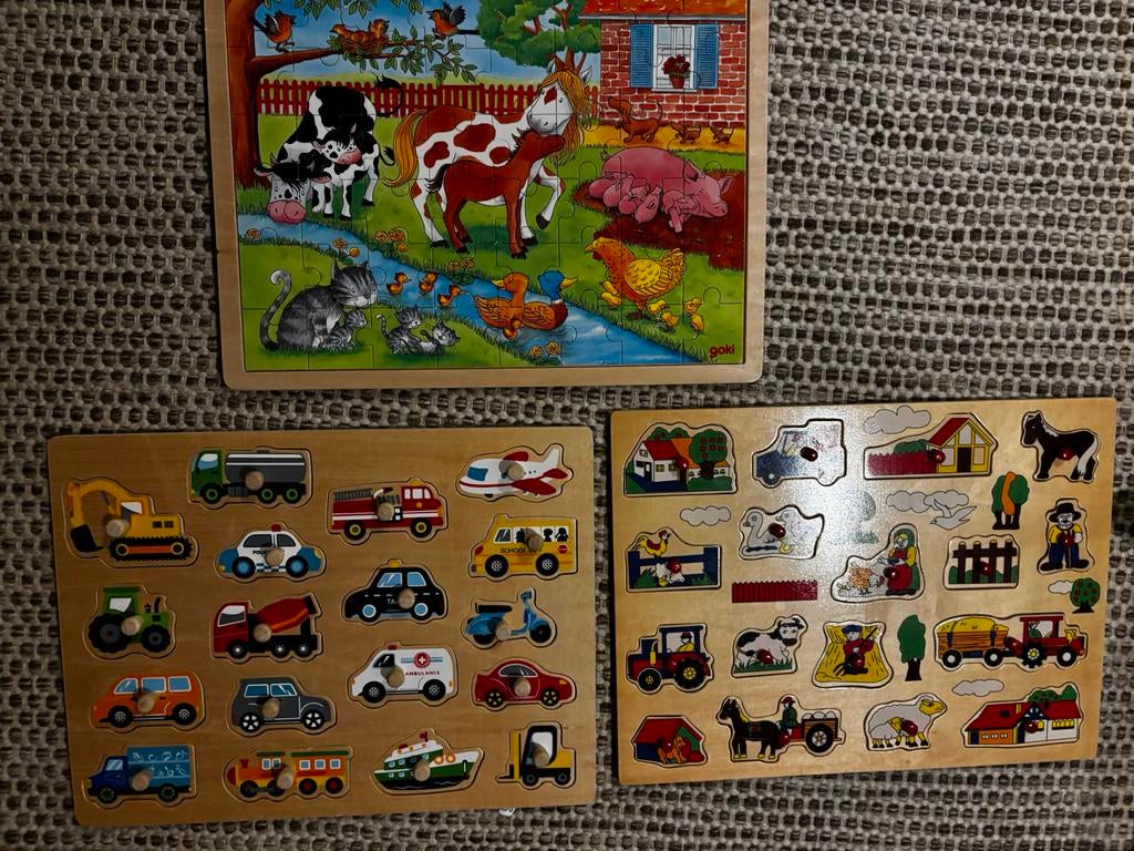 Drie houten puzzels, 2 tot 4 jaar, 10 tot 50 stukjes, Ophalen of Verzenden, Zo goed als nieuw