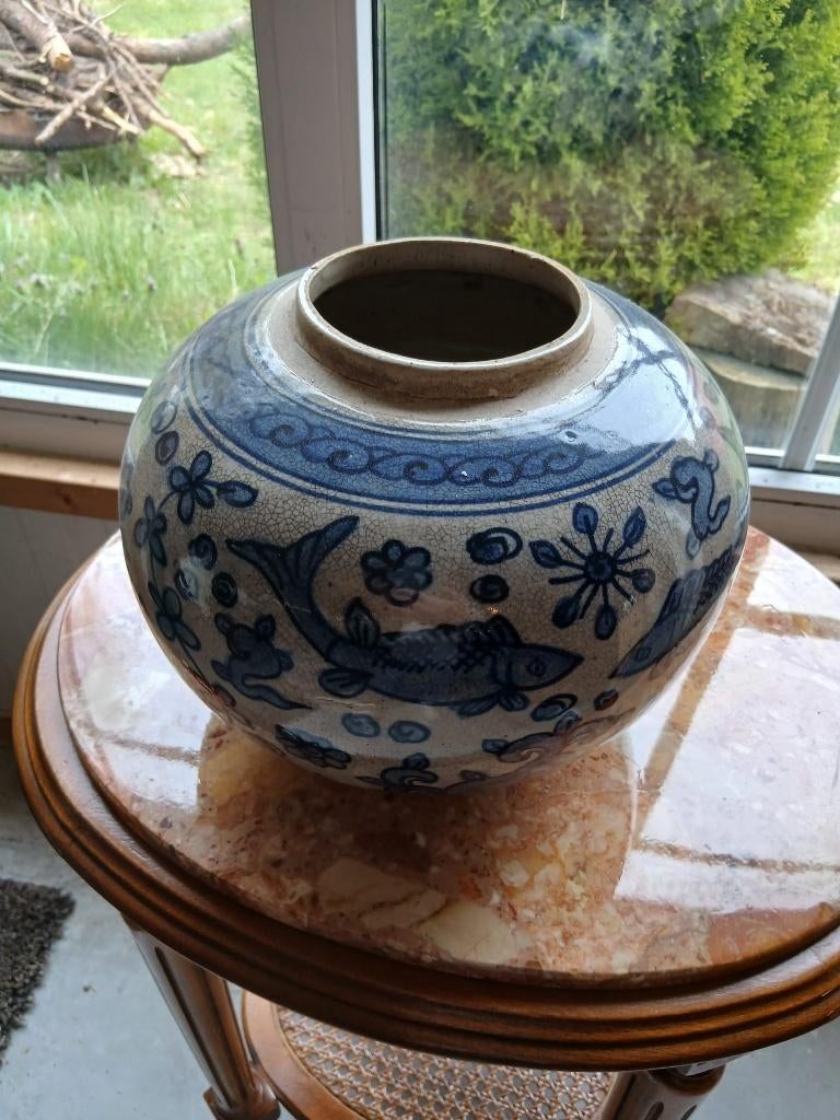 Antieke Chinese pot, Ophalen, Gebruikt, Blauw, Aardewerk of Porselein