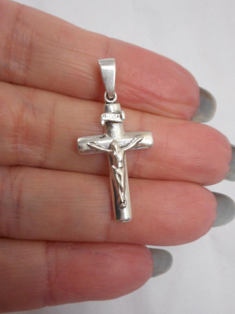 Zilveren kruis hanger met Jezus nr.124, Sieraden, Tassen en Uiterlijk, Kettinghangers, Zo goed als nieuw, Zilver, Zilver, Kruis of Symbool