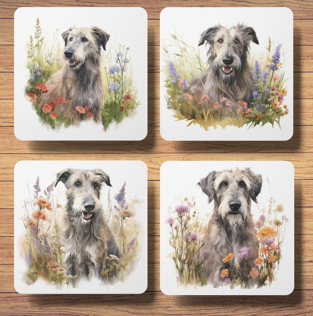 Ierse Wolfshond Aquarel onderzetters met houder, Ophalen of Verzenden, Nieuw, Glas of Kopje