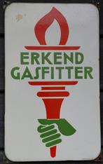Emaille bord Erkend Gasfitter, Ophalen of Verzenden, Gebruikt, Reclamebord