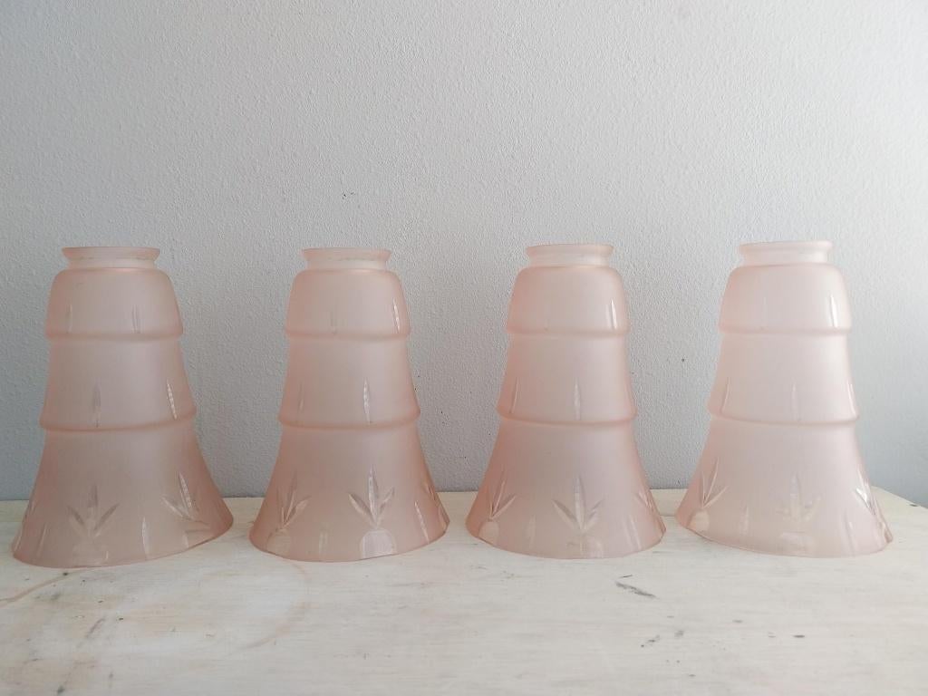 Set van 4 Art Deco roze hoge tulpenlampenkappen poederroze, Antiek en Kunst, Ophalen of Verzenden