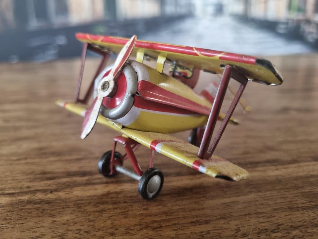 Vintage Metalen Biplane Vliegtuig Model - Decoratie, Ophalen of Verzenden