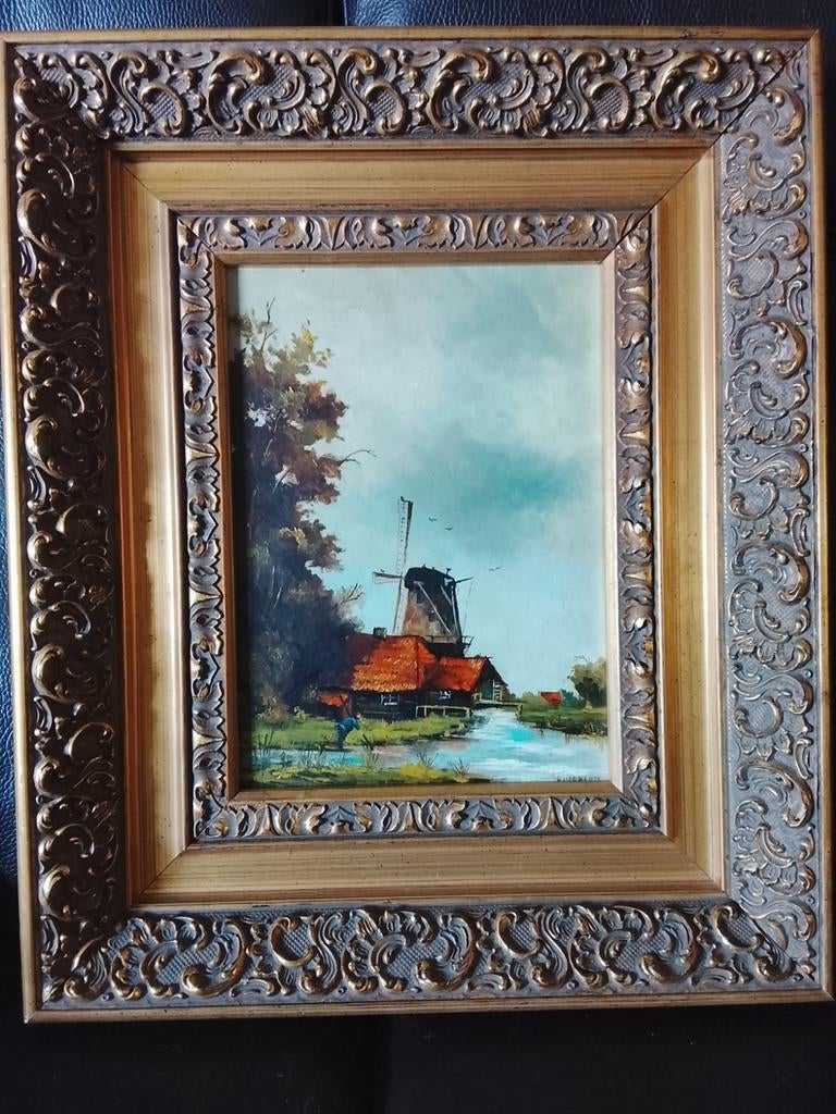 Schilderij H. van de Kraats Veenendaal - Hollandse Molen, Antiek en Kunst, Kunst | Schilderijen | Klassiek, Verzenden