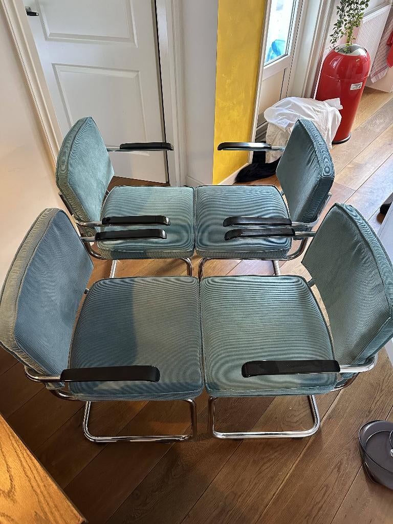 4x Zuiver Ridge Rib - Blauw met leuning, Huis en Inrichting, Stoelen, Ophalen, Blauw, Zuiver, Vier