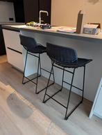 Set van 2 barkrukken met metalen onderstel en kussens, Huis en Inrichting, Barkrukken, 2 krukken, Ophalen, 60 tot 90 cm