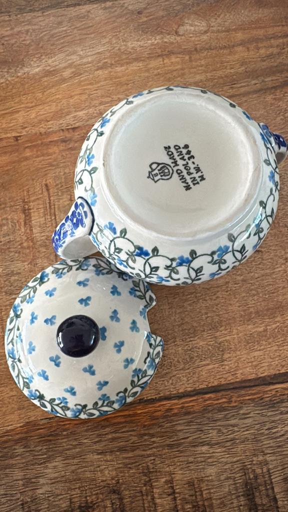 Bunzlau Pools keramiek suikerpotje met deksel, Blauw, Nieuw, Ophalen of Verzenden, Voorraadpot