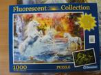 Clementoni fluorescent puzzel Wild Unicorns 1000 stukjes., Ophalen of Verzenden, 500 t/m 1500 stukjes, Zo goed als nieuw, Legpuzzel