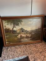Schilderij met schapen en boerderij, Antiek en Kunst, Kunst | Schilderijen | Klassiek, Ophalen