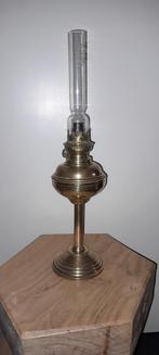 Antieke Messing Olielamp met Glazen Cilinder, Antiek en Kunst, Ophalen of Verzenden
