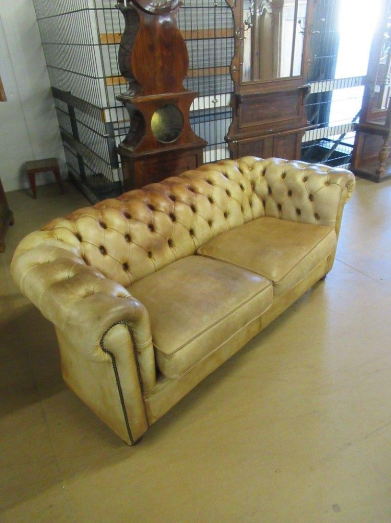 Oer 11706 vintage schapenleren 2-zits bank met mooie patina, Ophalen