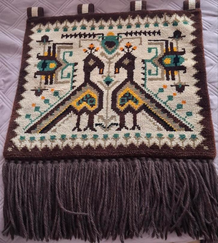 Vintage Wandkleed met Pauwenmotief - Handgemaakt, Huis en Inrichting, Woonaccessoires | Wanddecoraties, Gebruikt, Ophalen of Verzenden