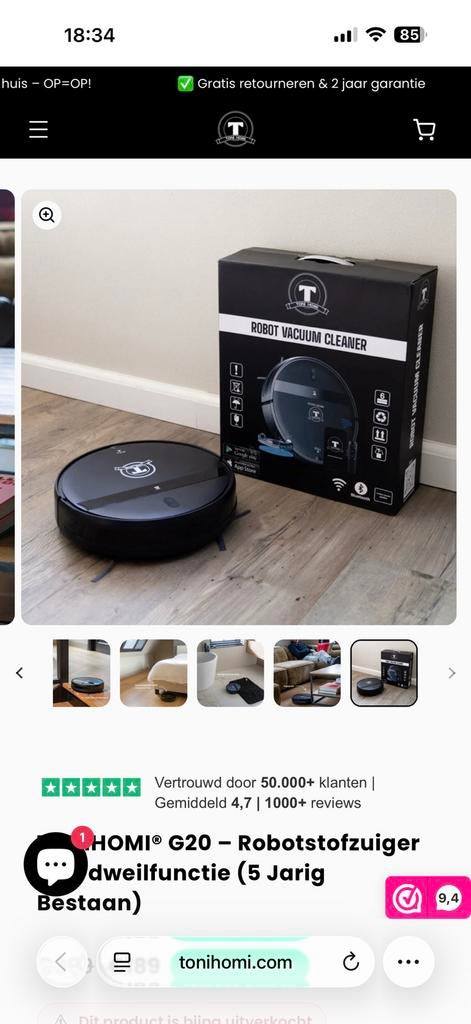 TONIHOMI G20 – Robotstofzuiger met dweilfunctie, Witgoed en Apparatuur, Stofzuigers, Zo goed als nieuw, Robotstofzuiger, Ophalen of Verzenden