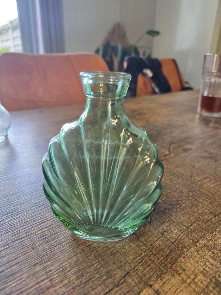 Vintage Groen Glazen Vaasje / Flesje - Decoratief & Uniek, Antiek en Kunst, Ophalen of Verzenden