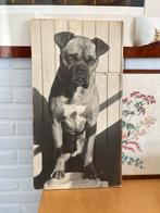 Zwart-wit foto van een hond op hout, Ophalen