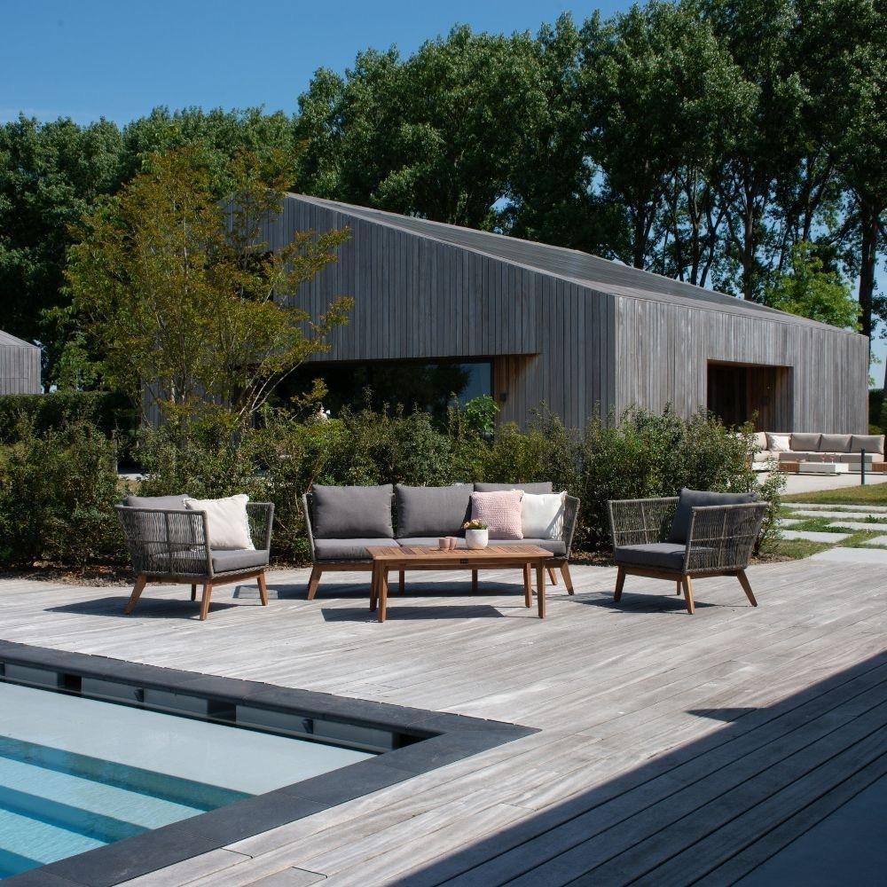 Lissabon stoel-bank loungeset | hardhout + wicker | 4-delig, Ophalen, 5 zitplaatsen, Loungeset, Hout