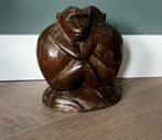 Antiek houten beeldje van twee apen., Antiek en Kunst, Kunst | Beelden en Houtsnijwerken, Ophalen of Verzenden