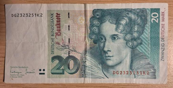 Duitsland biljet 20 Mark, Postzegels en Munten, Bankbiljetten | Europa | Niet-Eurobiljetten, Los biljet, Duitsland, Ophalen of Verzenden