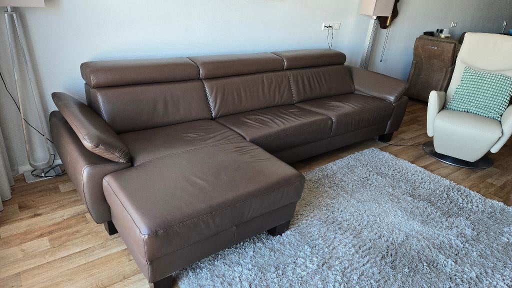 hoekbank leder leer chaise longue nieuwstaat, Modern leder, 300 cm of meer, Ophalen of Verzenden, Zo goed als nieuw