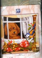 Cado OPRUIMING vervaco borduurpakket kussen Hondje met Vogel, Ophalen of Verzenden, Nieuw, Handborduren, Borduurpakket