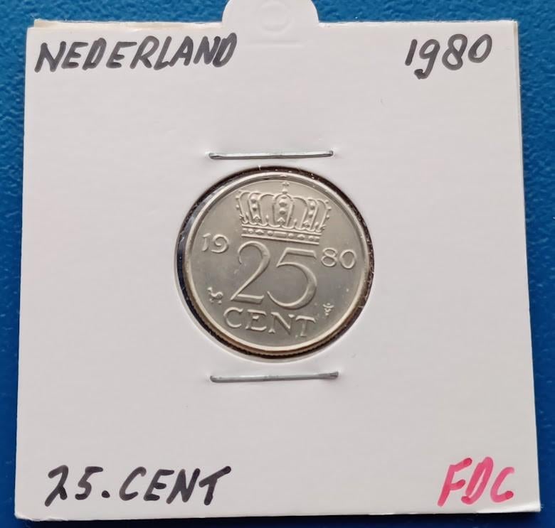 25 cent 1980 - Juliana FDC, Postzegels en Munten, Munten | Nederland, Verzenden, Koningin Juliana, 25 cent, Losse munt