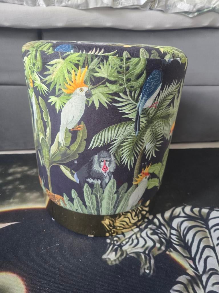 Poef met jungleprint, Huis en Inrichting, Banken | Voetenbanken en Poefen, Ophalen, Rond, Minder dan 50 cm, Minder dan 50 cm