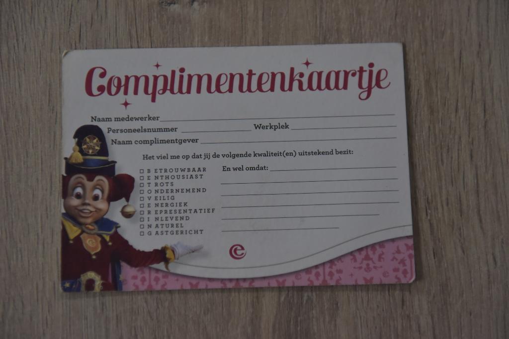 EFTELING COMPLIMENTENKAARTJE ( ONBESCHREVEN ), Verzenden, Nieuw, Gebruiksvoorwerp