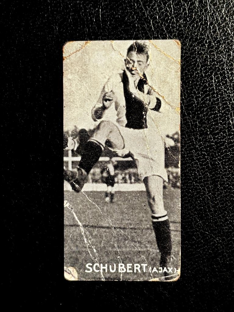 Jan Schubert – Ajax – Tiktak kaartje – 1933 – Zeldzaam, Verzamelen, Ophalen of Verzenden, Gebruikt, Ajax, Poster, Plaatje of Sticker