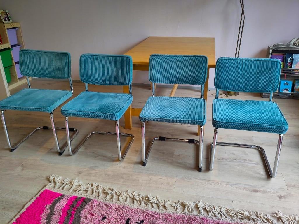 Buisframe stoelen 4x blauw, Huis en Inrichting, Stoelen, Ophalen, Gebruikt, Blauw, Vier