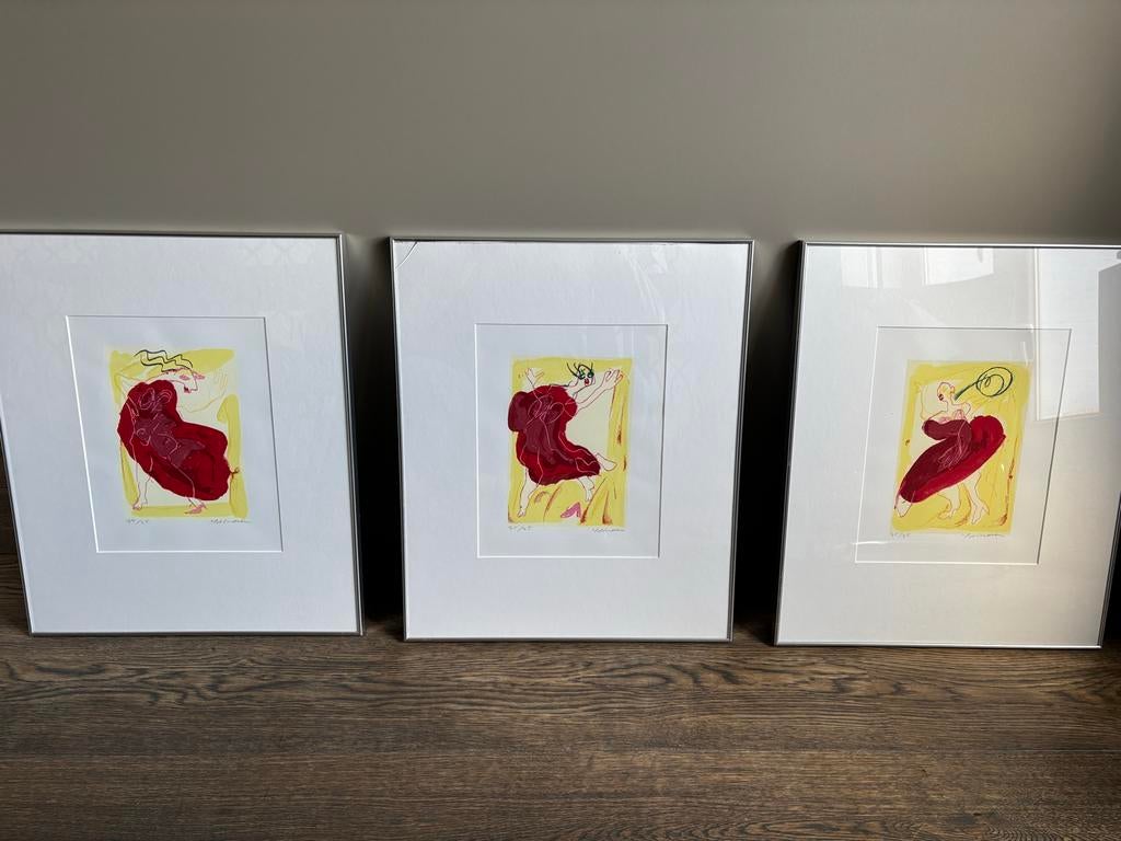 Drieluik litho’s Hetty van der Linden 75/75, Antiek en Kunst, Kunst | Litho's en Zeefdrukken, Ophalen of Verzenden