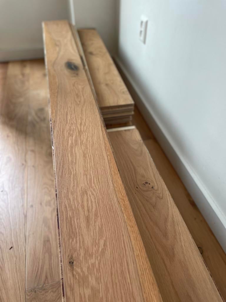 Eiken houten vloer (Bebo) 16.3 m², Ophalen, 50 tot 150 cm, Zo goed als nieuw, 10 m² of meer