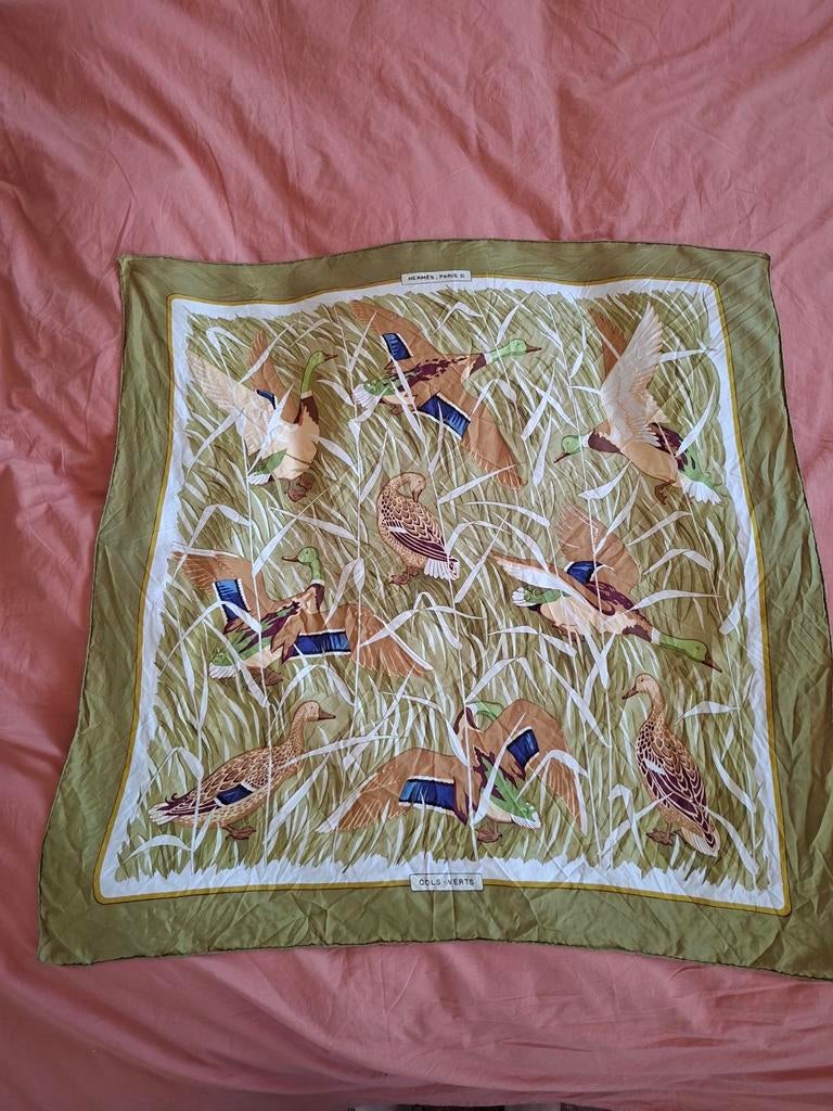 Hermès Sjaal "Cols Verts" - Zijden Sjaal met Eendenprint, Maat 46/48 (XL) of groter, Ophalen of Verzenden, Hermès, Sjaal