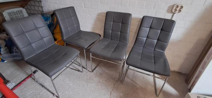 4x Leenbakker Chicago eetkamerstoelen - grijs kunstleder, Huis en Inrichting, Stoelen, Gebruikt, Vier, Overige materialen, Grijs