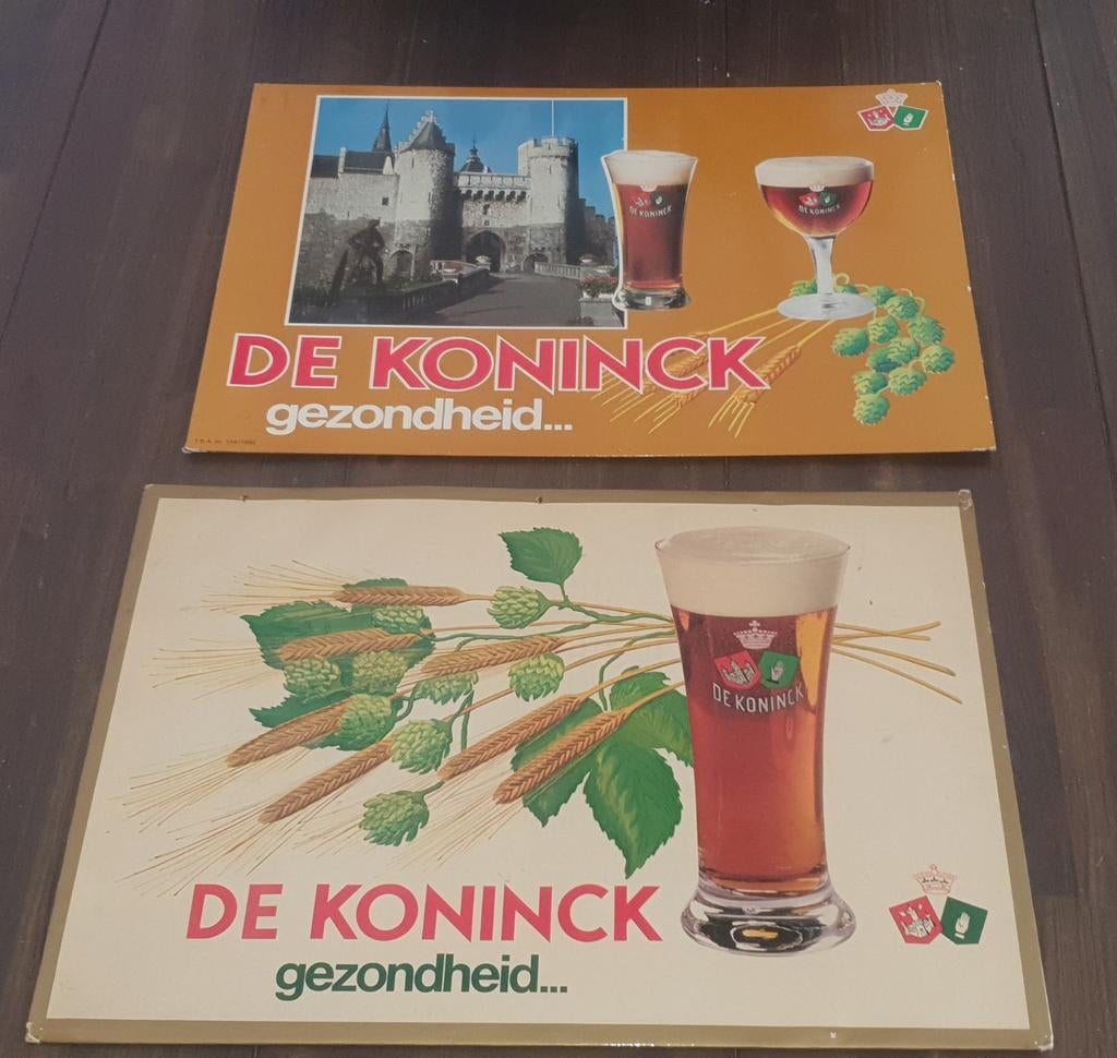 Twee oude reclameborden van de koninck., Verzamelen, Biermerken, Ophalen of Verzenden, Gebruikt, Reclamebord, Plaat of Schild