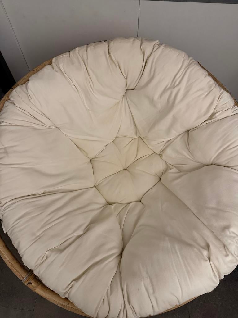 Rotan lounge stoel met comfortabel kussen, Huis en Inrichting, Stoelen, Ophalen, Gebruikt, Overige kleuren, Riet of Rotan