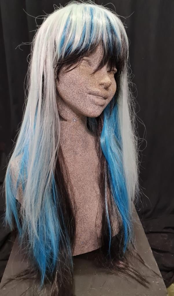 Elfenpruik met kleurverloop: wit, aqua blauw, zwart, Ophalen of Verzenden, Nieuw, Accessoires