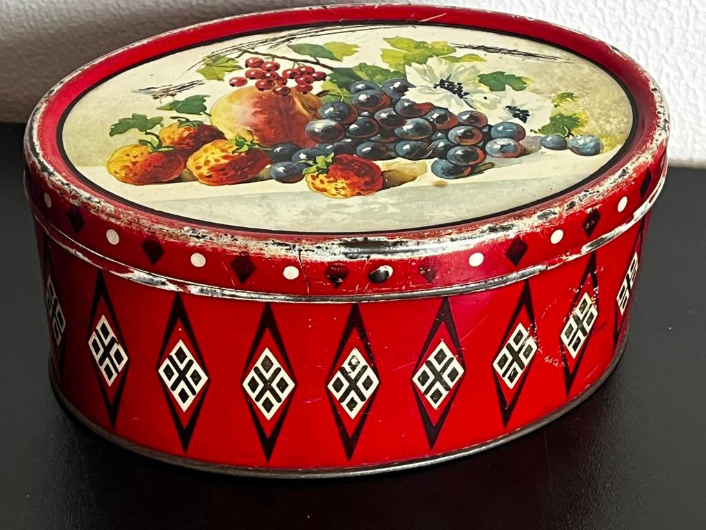 fraai blikje fruit art deco, Verzamelen, Blikken, Ophalen of Verzenden, Gebruikt