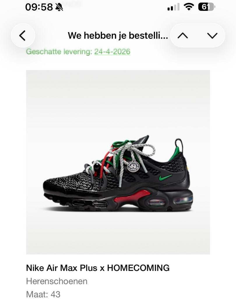 Nike air max plus Homecoming maat 43, Kleding | Heren, Ophalen, Overige kleuren, Nieuw, Sneakers of Gympen