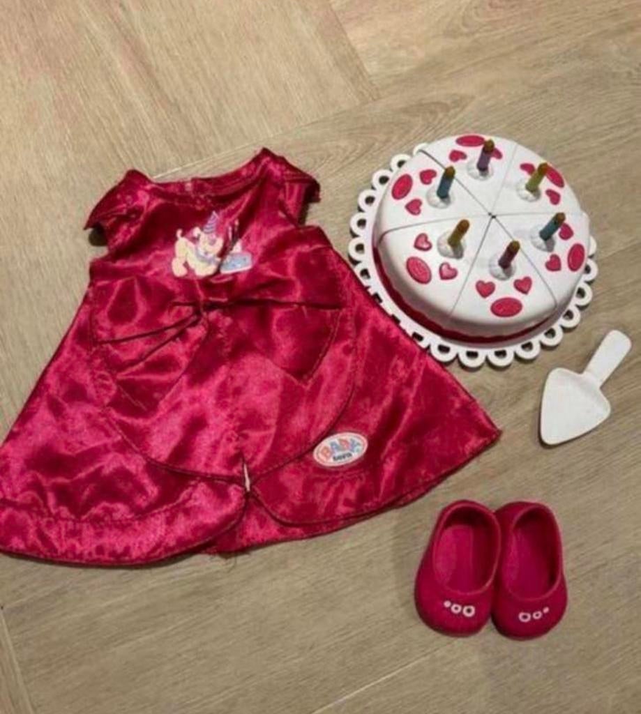 Baby Born Feestjurk met taart en schoentjes voor 43cm pop, Ophalen of Verzenden, Gebruikt, Babypop