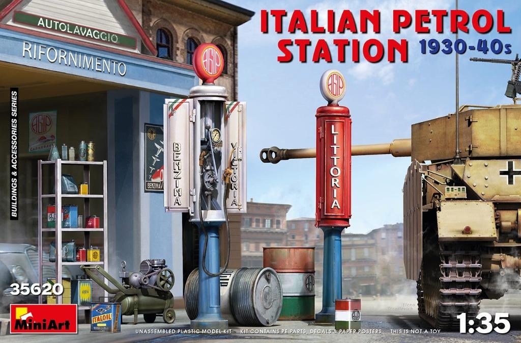 Miniart 1:35 Italian petrol station, Hobby en Vrije tijd, Modelbouw | Figuren en Diorama's, Ophalen of Verzenden, Nieuw, 1:35 tot 1:50